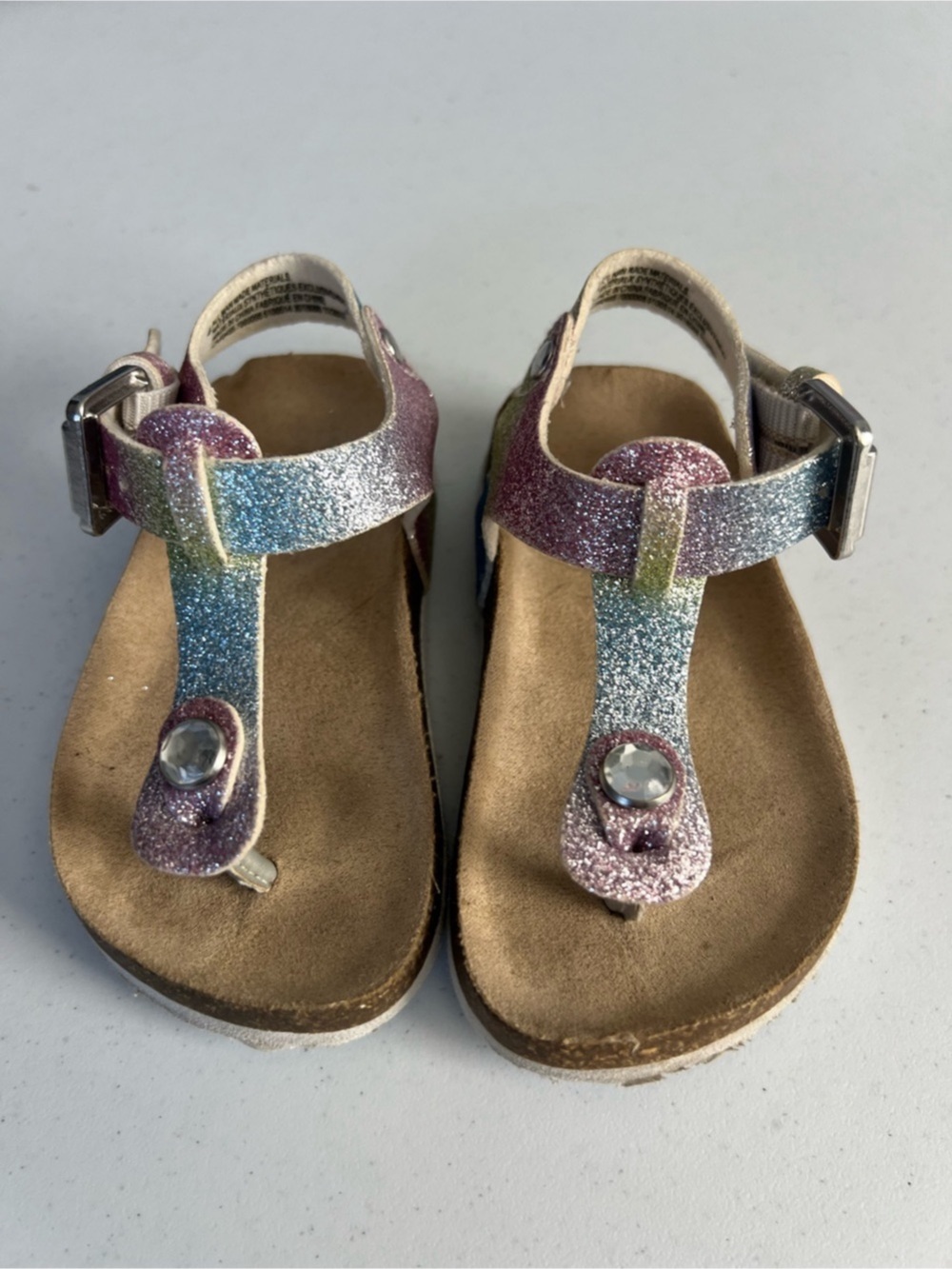 Infant Girls size 4 rainbow sparkle/Glitter T-Strap Sandals